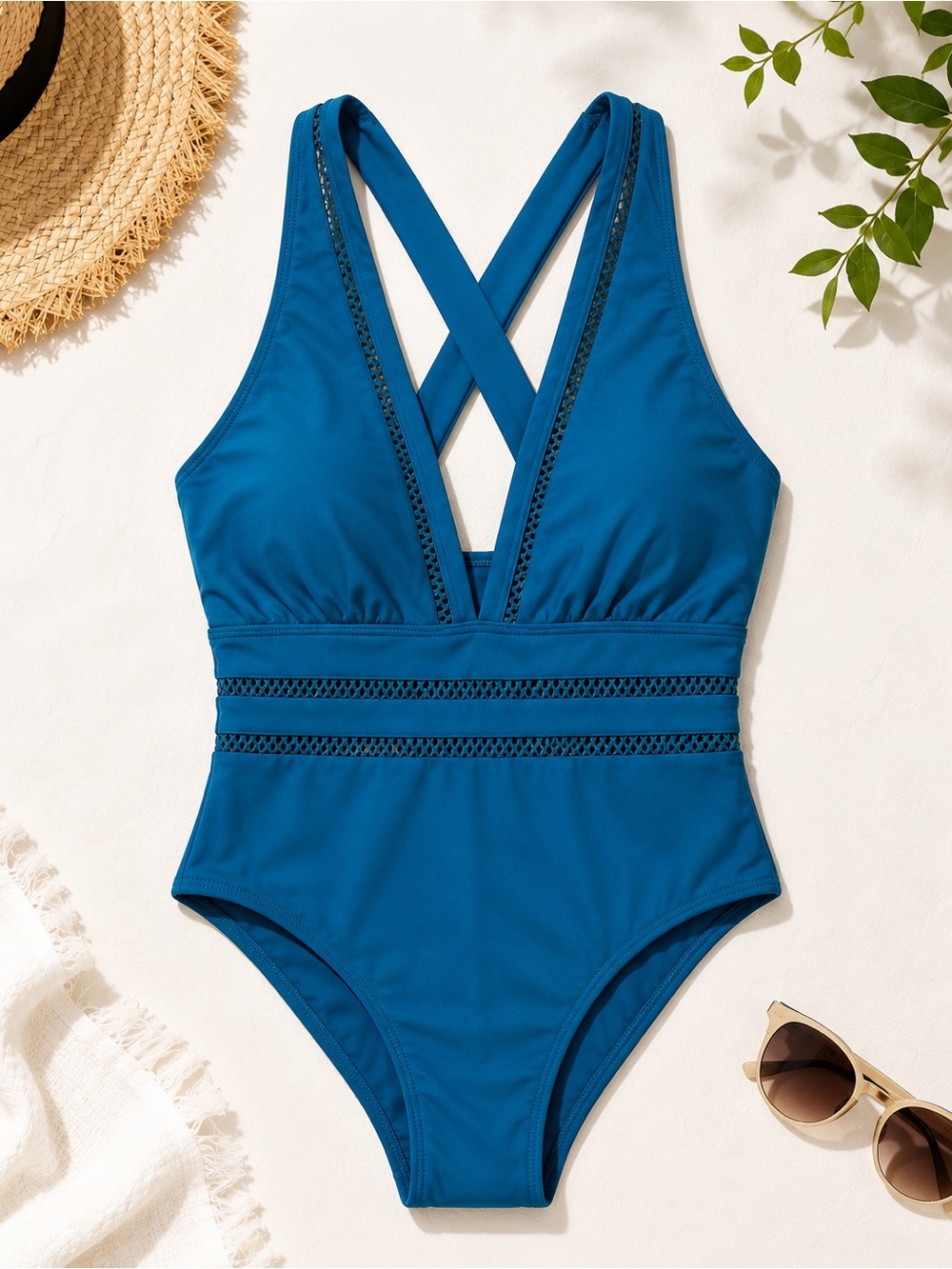 Crisscross One-Piece Swimsuit in Teal Blue